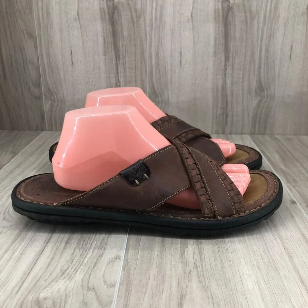 Johnston & Murphy JM Sandals Mens 10M Brown Leather Slip On Shoes